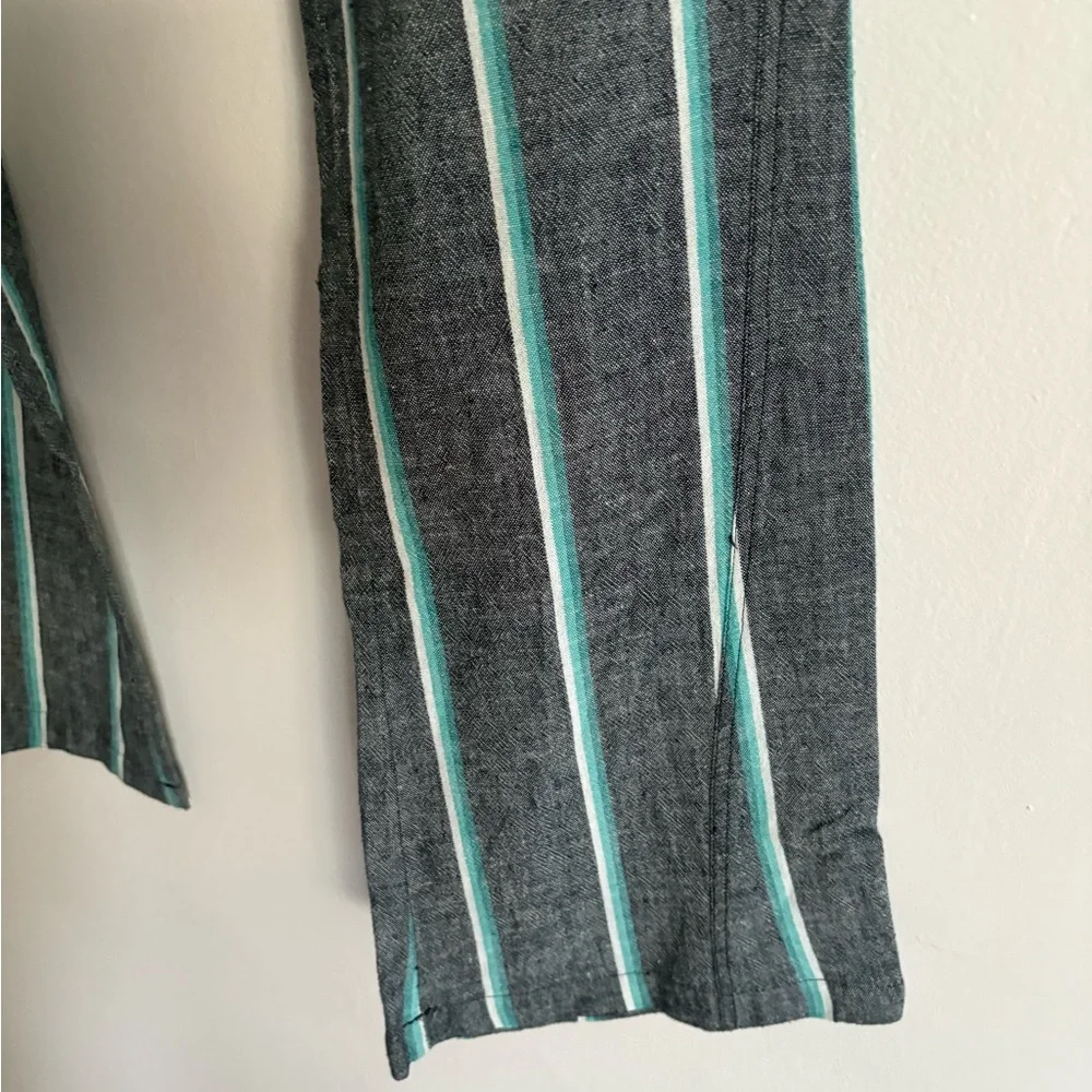 Roxy Oceanside Yarn Linen Cotton Blend Gray Striped Wide Leg Pants Medium - Picture 6 of 14